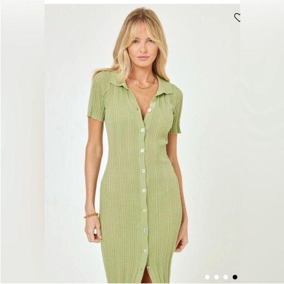L*SPACE Linen Blend Undertow Cover-up Maxi Dress Light Olive Green Size M NWT - Picture 4 of 6
